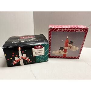 Set 4 New Santa Taper Candle Climbers Porcelain Bisque Santa Snowman Figurines
